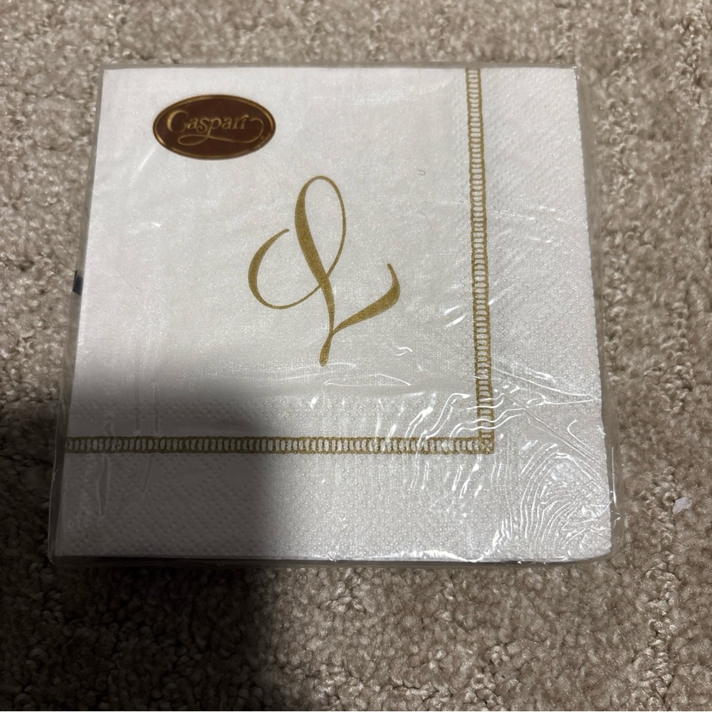 Caspari Hemstitch Script Letter L 20 Triple Ply Napkins 25cmx25cm
